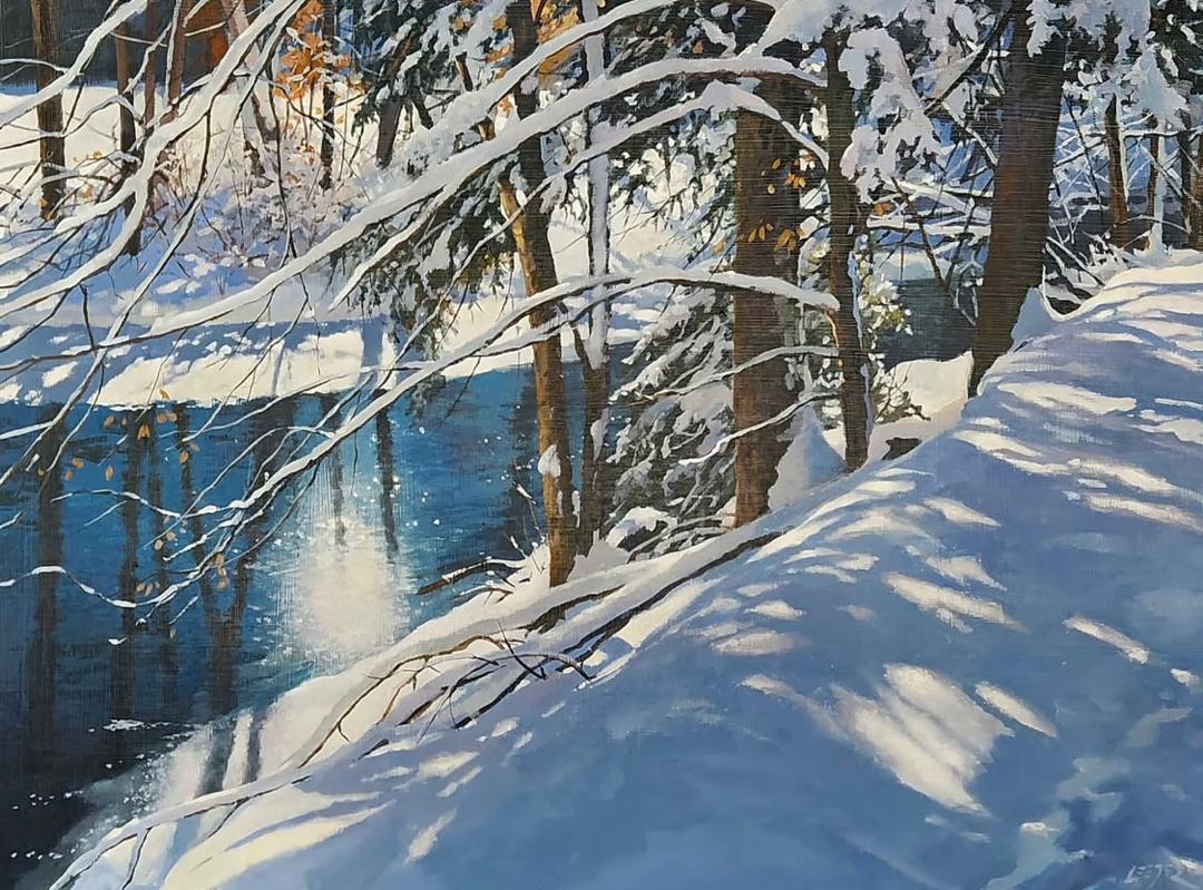 Winter forest landscape painting 